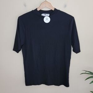 NWT Everyday Chic Boutique | Black Ribbed Modal Mock Neck Short Sleeve Top